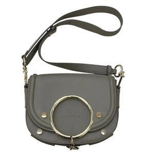 Chloe Tess Leather Suede Crossbody Shoulder Bag Ring Gray